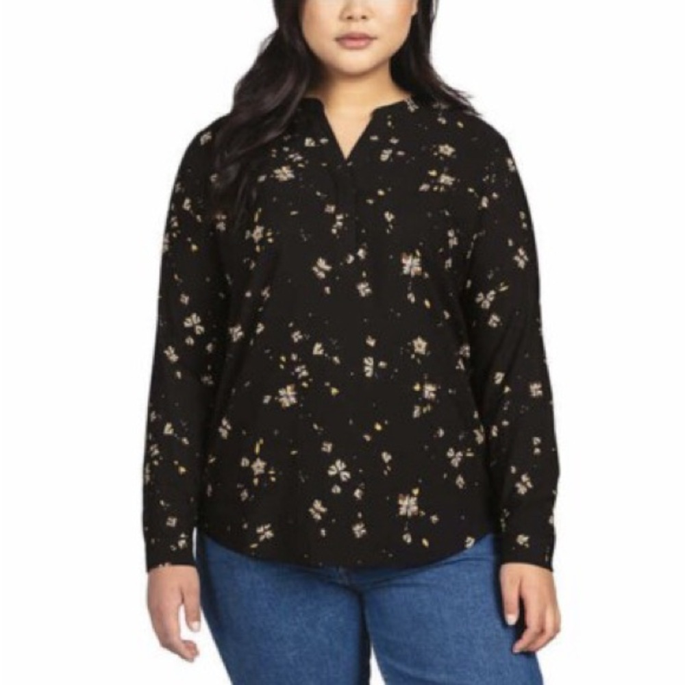 Hilary Radley Long Sleeve Black Floral Blouse S